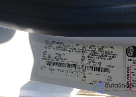 2018 Ford Fiesta Se z USA, uszkodzony, nr VIN 3FADP4BJ1JM108285